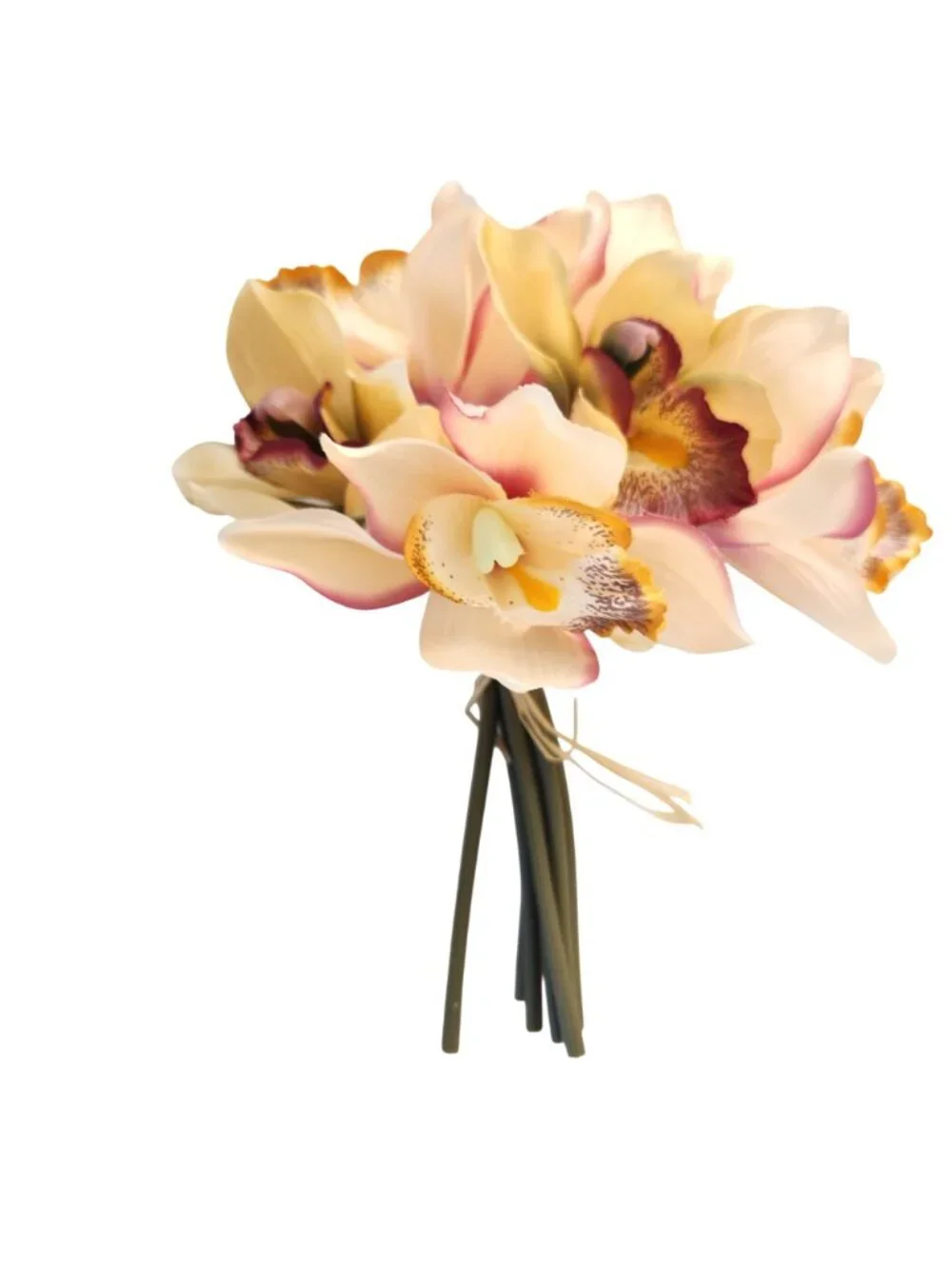 Artificial Cymbidium Orchid Bouquet 7 Stems Cream Blush Plum Coffee Faux Flowers